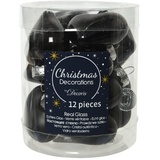 Kaemingk Christbaumschmuck Herzen Glas 4cm x 12 Stück Weihnachtskugeln Christbaumkugeln Schwarz