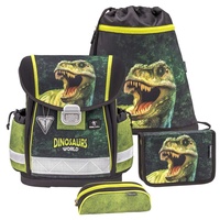 Belmil Schulranzen Set Classy Dinosaur World 2 inkl. Regenschutz - Grün