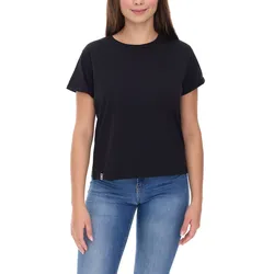 COURSE Damen T-Shirt mit Armaufschlag Sommer-Shirt Baumwoll-Oberteil Freizeit-Shirt 900799 Schwarz - XS