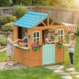 aiyaplay Spielhaus mit Verkaufstheke 142 x 120 x 141,5 cm Mehrfarbig