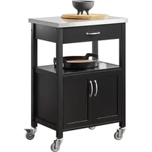 SoBuy Fkw22-sch Küchenwagen Mit Edelstahlplatte Servierwagen Rollwagen Getränkewagen fürs Büro, Bht Ca.: 60x91x44,5cm