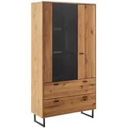 Wohnzimmer Schrank mit Glas in Wildeichefarben Anthrazit