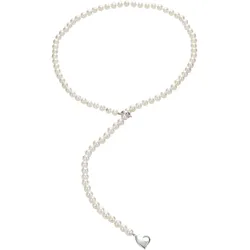 Perlenkette ADRIANA "Schmuck Geschenk Silber 925 Halskette Taormina Herz, T11", bunt (silberfarben, weiß), Halsketten, Damen, Silber 925 (Sterlingsilber)-Seide-Perlen, L: 60cm B: 6mm, Silber 925 (Sterlingsilber), Seide, Perlen, Made in Germany - mit Süßwasserzuchtperle, B:6mm