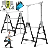 MASKO® Teleskop-Arbeitsbock Untergestell 1-er Set | Klappbock max. Belastbarkeit 200 kg | Unterstellbock höhenverstellbar Min. / max. Arbeitshöhe 800-1300 mm | Gerüstbock inkl. Handschuhe | Schwarz