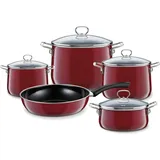 RIESS Topf-Geschirrset mit Glasdeckel 5-teilig, Nouvelle Rosso extra stark - Dunkelrot