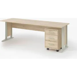 Froschkönig24 Schreibtisch m. Container Office Line Holzoptik Braun Eiche