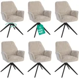 Linele Esszimmerstühle 6er Set Beige weicher Chenille-Stoff 360° drehbar