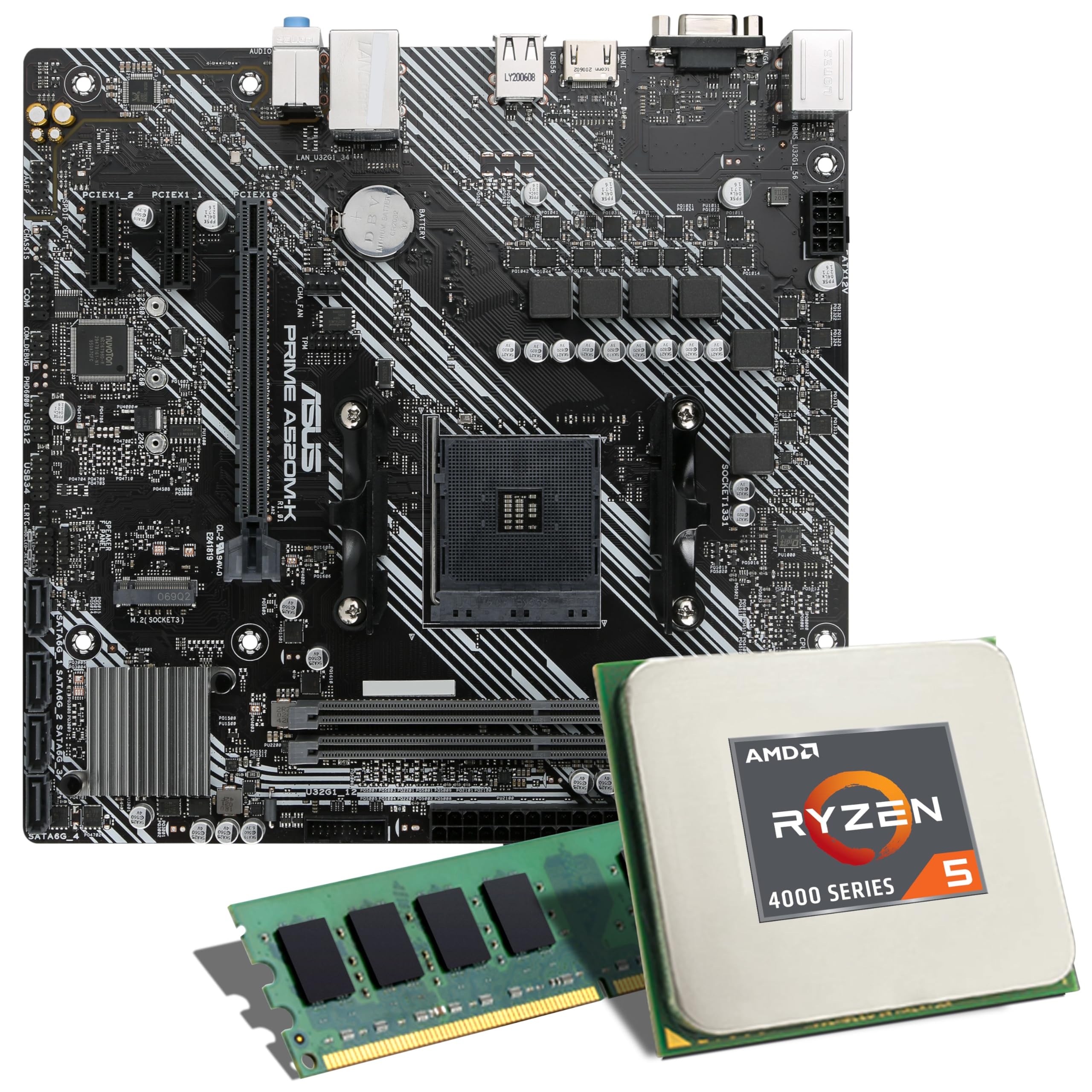 Mainboard Bundle | AMD Ryzen 5 4500 6x3600 MHz, ASUS Prime A520M-K, 8 GB DDR4-RAM, 1x M.2 Port, 4X SATA 6Gb/s, USB 3.2 Gen1 | Tuning Kit | CSL PC Aufrüstkit