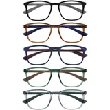OPULIZE Max Lesebrille 5er Pack - Klassische große rechteckige Fassung - Brillen in Schwarz, Braun, Blau, Grün & Grau - Herren Damen - RRRRR78-12367 - +1,00