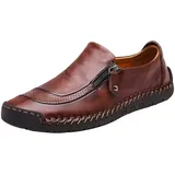 Lederschuhe für Herren, lässig, vegan, klassisch, handgefertigt, Freizeitschuhe, Reißverschluss, Business, lässig, bequem, formelle Herrenschuhe, Mokassins, rutschfest, breite Passform, niedrige - 47 EU