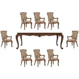 Casa Padrino Esszimmer-Set Luxus Barock Esszimmer Set Beige / Braun - 1 Barock Esstisch & 8 Barock Esszimmerstühle mit Armlehnen - Esszimmer Möbel im Barockstil - Edel & Prunkvoll