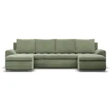 mebligo U-Sofa mit Schlaffunktion, 2 Chaiselongues, Cord - Grün - Grün