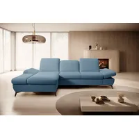 Goldstoff Ecksofa mit Schlaffunktion und Bettkasten - L-Form Sofa Beige/Grau, 1 Teile, Modernes Schlafsofa mit Sofakissen - Premium Couch Cord & L-Form blau