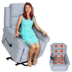 Fernsehsessel MCW-K63, Relaxsessel Sessel, Liegefunktion Aufstehhilfe Massage Heizfunktion, Stoff/Textil ~ hellgrau