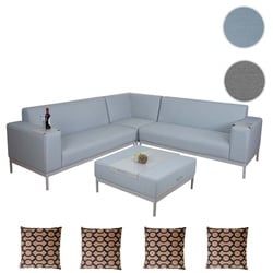 Alu-Garten-Garnitur HWC-C47, Sofa, Outdoor Stoff/Textil ~ blau mit Ablage, Kissen braun