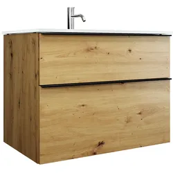 burgbad Eqio Waschtischkombination mit Glaswaschtisch 82 cm, mit Griffleiste G0252, Badmöbel,