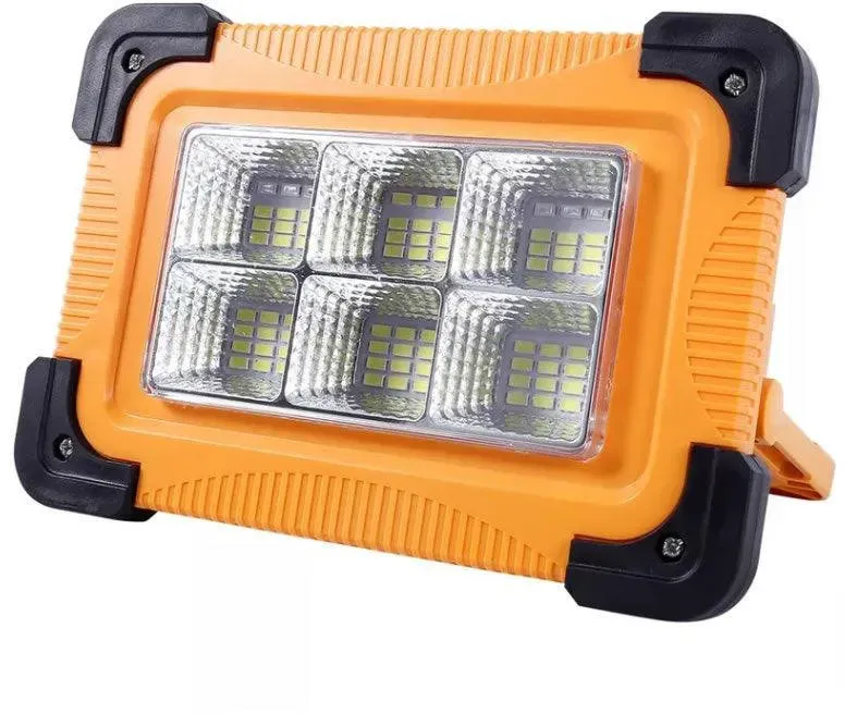 Akkubetriebene, wiederaufladbare LED-Lampe (weißes Licht) + Notlicht in Blau und Rot, mit Solarpanel