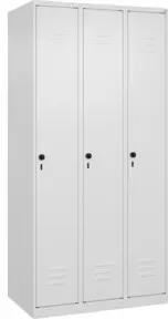 C+P Spind Classic PLUS, 3 Abteile, 1850x900x500mm, 9016/9016 Verschluss Sicherheits-Drehriegel 4 Garderobenhaken Trennwand mittig