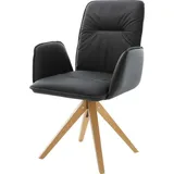DELIFE Polsterstuhl Vinja-Flex, Holzgestell kantig Natur Echt-Leder Schwarz schwarz 60 cm x 91 cm x 64 cm
