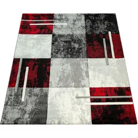 Paco Home Designer Teppich Modern mit Konturenschnitt Karo Muster Grau Schwarz rot Grösse:160x230 cm