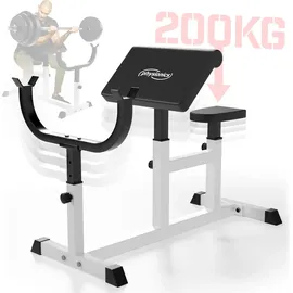 physionics Physionics® Curlbank - Sitz 5-Fach, Armlehne 4-Fach, Langhantelablage 6-Fach Höhenverstellbar, bis 200 kg – Hantelbank Bizepsbank, Scottbank