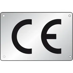 Schild I CE-Zeichen, rechteckig, silber/schwarz, Aluminium, eloxiert, 75x50mm, 100/VE