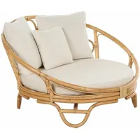 Sonneninsel Natürlich Rattan mit Polsterauflage Beige Stoff Rund Boho Gartenmuschel Rattaninsel Loungemöbel Outdoor Garten Terrasse Ausstattung