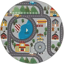 Teppich THE CARPET "Happy Life", grau, H:4mm Ø:200cm, Polyester, Teppiche, Life Kinderzimmer Teppich Spielteppich pflegeleicht