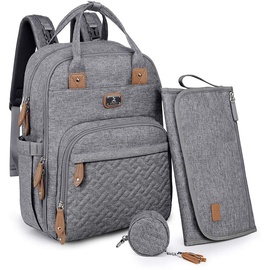 Dikaslon Wickeltasche Rucksack Großer Wickelrucksack mit Multifunktions-Babytaschen und mobiler Wickelauflage - Schnullerhalter und Kinderwagengurte - für Mama und Papa (grau)