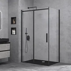 doporro Eckdusche mit Schiebetür 80 x 120 cm schwarz Klarglas Duschwanne D648360641500