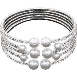 FIRETTI Armspange festlich und elegant Metall mit Glasstein und Glasperle weiß