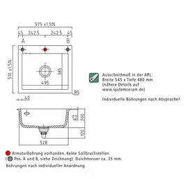 Systemceram Mera 57 Magnolie + Handbetätigung