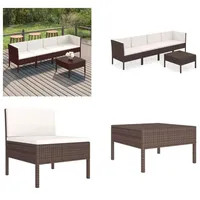 vidaXL 5 tlg. Garten Lounge Set mit Auflagen Poly Rattan Braun - Garten-Sofagarnitur - Garten-Sofagarnituren - Gartensofa-Set - Gartensofa-Sets - Braun