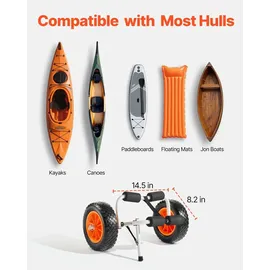 Vevor Kajakwagen, 90 kg, faltbarer Kanuwagen mit 25,4 cm Vollgummireifen & 1 Ratschengurt, Bootswagen zum Transportieren von Kajaks, Kanus, Paddleboards, Jon-Booten, 620x350x325 mm