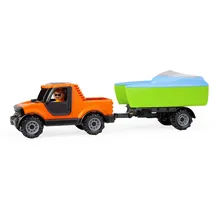 Lena Lena® Set Truckies Pickup mit Boaties Anhänger und Segelboot 35 cm, passend für alle Boaties, Führerhaus zum Öffnen, inkl. Spielfigur, ab 2 Jahren