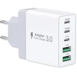 50W USB C Ladegerät Wandladegerät 5 Port USB C Stecker Schnellladegerät mit PD20W und QC3.0 Mehrloch Ladestecker USB C Ladeadapter für iPhone 16 15 14 13 12 11 Pro Max Plus XR XS 8, iPad, Samsung