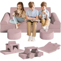 Spielsofa Kindersofa,14-Teilige Modulare Kinderspielcouch,Kindersofa aus Schaumstoff Bausteine,Spielsofa für Kinder & Kindersessel,Kuschelecke im Kinderzimmer,zum Spielen,Kreativsein,Schlafen (Rosa)