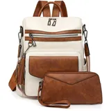 BOHJPIS Frauen Rucksack Wasserdicht Anti-Diebstahl Leichtgewicht PU Mode Reisen Mehrzweck Umhängetasche Handtasche Rucksack (Weiß)