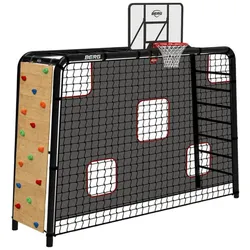 BERG PlayBase L Sport Klettergerüst Schaukelgestell mit Basketballkorb, Torwand & Kletterwand
