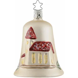 Christbaumschmuck INGE-GLAS "Kirchenglocke", beige (elfenbeinfarben, bunt), H:8,5cm, Glas, Weihnachtsbaumschmuck, Weihnachtsbaumschmuck Weihnachtsanhänger Weihnachtsbaumklammer Weihnachtsbaumschleife Weihnachtsbaumspitze, mundgeblasen