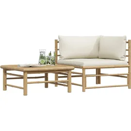 vidaXL Garten-Lounge-Set 2-tlg. cremeweiß Bambus