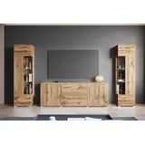 INOSIGN Wohnwand INOSIGN "KENIA", braun (eichefarben votan), B:270cm H:161cm T:34cm, Holzwerkstoff, Kastenmöbel-Sets, Wohnwand, Vitrinen mit Eckverglasung, hängend und stehend montierbar, Topseller