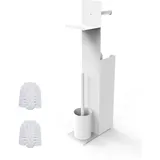 Relaxdays WC Garnitur, HxBxT: 67 x 22 x 12 cm, stehender Klopapierhalter, Klobürste, Ersatzrollenhalter, Ablage, weiß