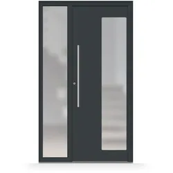 Haustür mit Milchglas mit Seitenteil links, Aluminium, Anthrazitgrau RAL 7016, Ornamentverglasung Satinato Weiß, Modell München