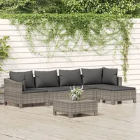 Ankonbej 6-tlg. Garten-Lounge-Set mit Kissen Grau Poly Rattan - Grau/Dunkelgrau