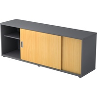 bümö Lowboard mit Schiebetür, Sideboard Graphit/Buche - Büromöbel Sideboard Holz 160cm breit, 40cm schmal, Büro Schrank für Flur oder als