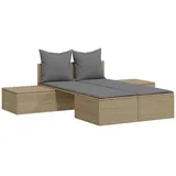 vidaXL Doppel-Sonnenliege mit Auflagen Beige Poly Rattan 104 x 162 x 30 cm