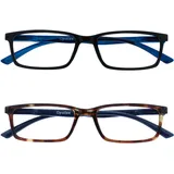 OPULIZE SEE Blaulichtfilter Lesebrille für Damen Herren, Blendfreie UV400-Schutz Federscharnier Anti-Müdigkeit, Rechteckiger Rahmen, Computerbrillen Gaming, 2er-Pack Schwarz Braun +1,00