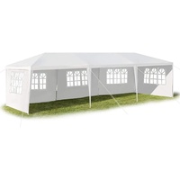 GOPLUS 3 x 9 m Partyzelt, Pavillon Zelt mit 5 Seitenwände, Festzelt mit Metall - Konstruktion aus PE- Plane, für Feste Party Hochzeit, Weiß