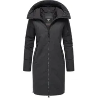 Ragwear Damen Wintermantel Steppmantel in Wolloptik mit Kapuze und hohem Kragen Jumana YOUMODO Black Gr. M - M